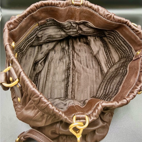 Prada Dark Brown Leather Nappa Gaufre Tote Handbag - Picture 9 of 12